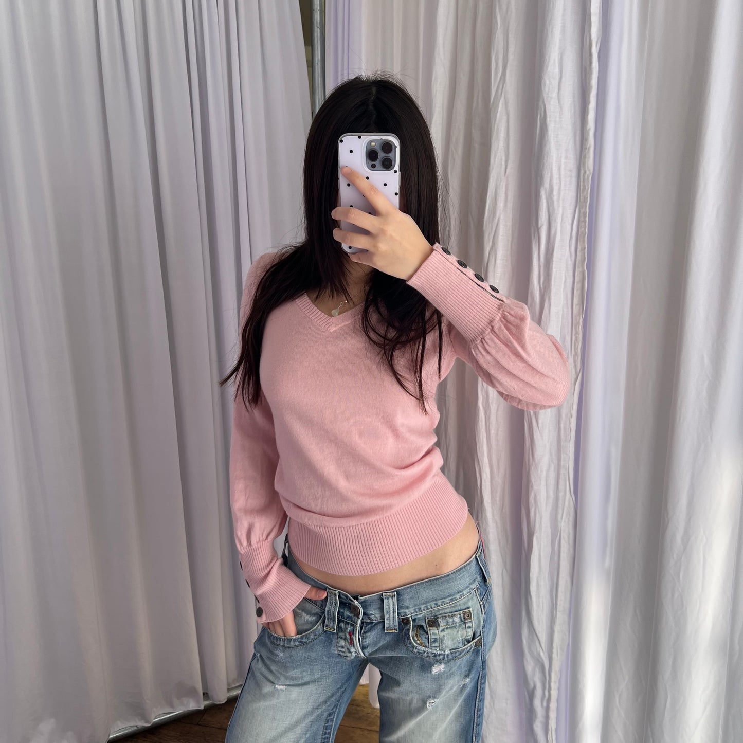 Burberry Blue Label Candy Pink Long Sleeve Wool Knit Sweater