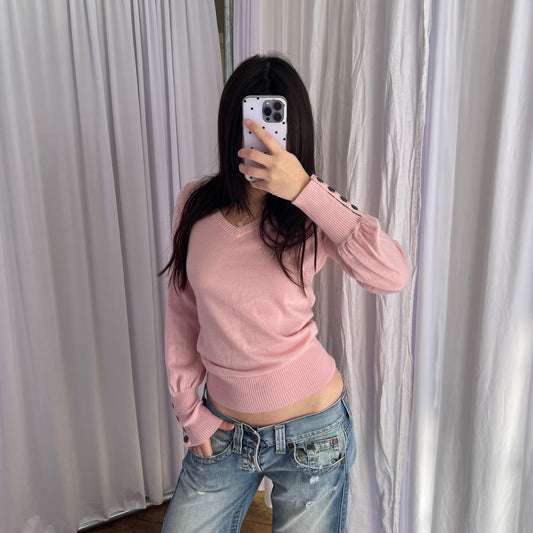 Burberry Blue Label Candy Pink Long Sleeve Wool Knit Sweater