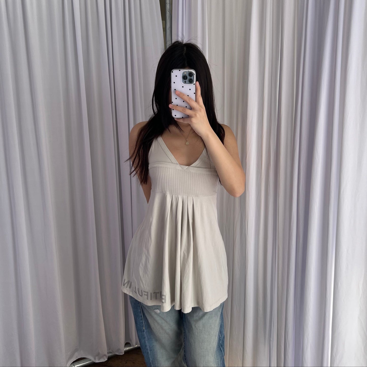Cop Copine Grey White Beautiful Text Pleated Tunic Babydoll Top