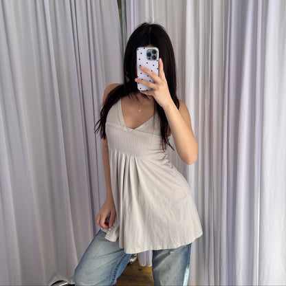 Cop Copine Grey White Beautiful Text Pleated Tunic Babydoll Top