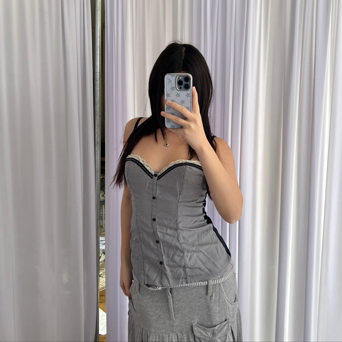 Intimissimi Black Gingham Lace Trim Balconette Corset Top
