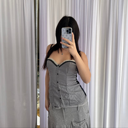 Intimissimi Black Gingham Lace Trim Balconette Corset Top