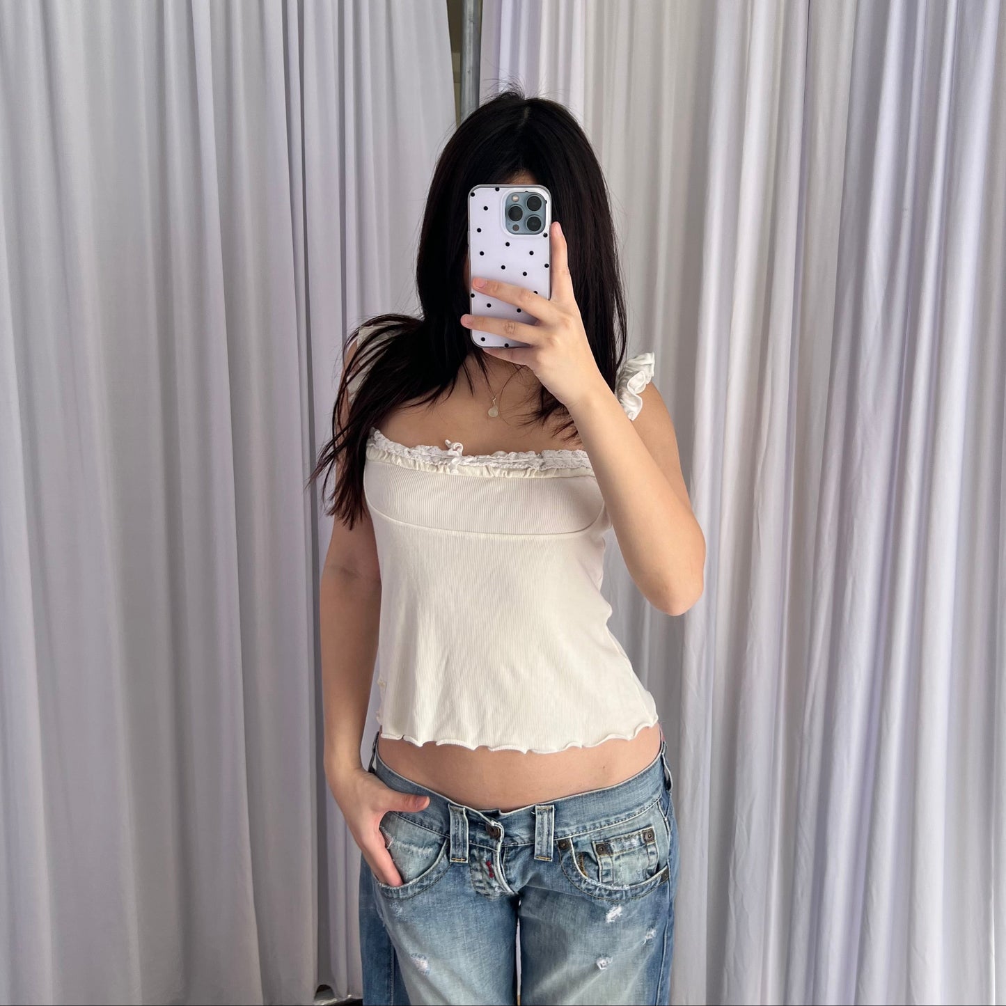 Morgan De Toi Cream White Lined Bustier Frilly Camisole