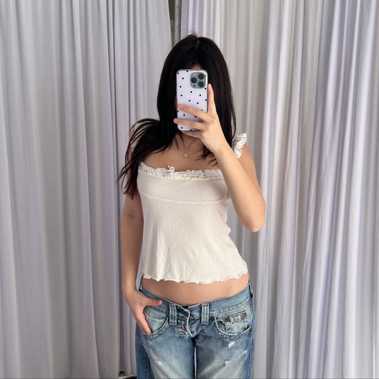 Morgan De Toi Cream White Lined Bustier Frilly Camisole
