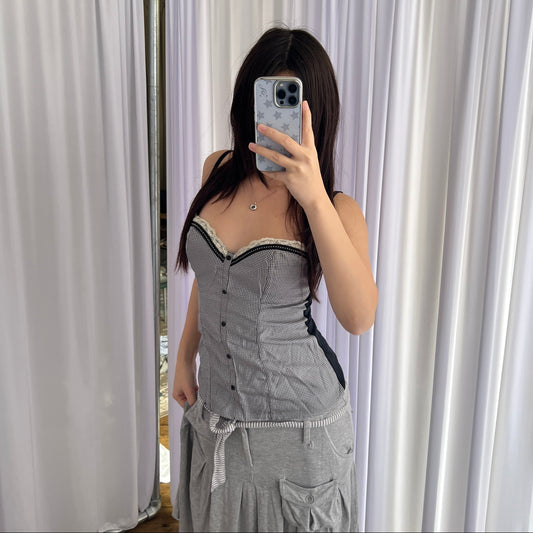 Intimissimi Black Gingham Lace Trim Balconette Corset Top