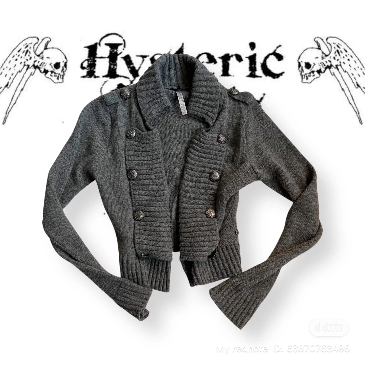 bonobo jeans dark grey collared crop round button open bolero cardigan knit jacket