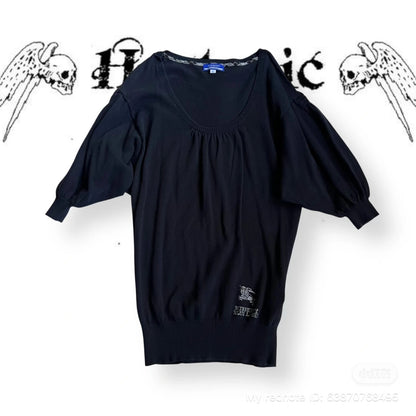 burberry blue label wide neck batwing oversized black long sleeve tunic jumper