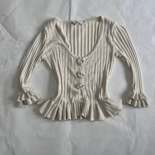 Romantic Nanette Lepore Cream Crop Rosette Ruffle Hem Cardigan Top