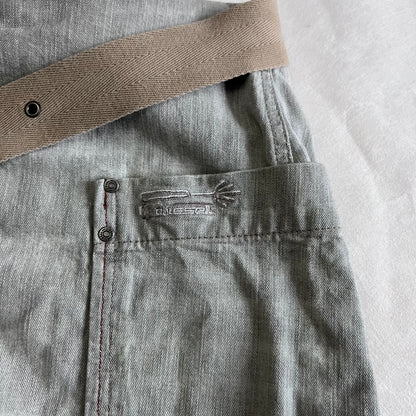 Diesel Grey Faded Denim Tan Beige Built In Grommet Belt Wrap Midi Skirt