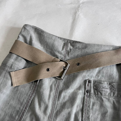 Diesel Grey Faded Denim Tan Beige Built In Grommet Belt Wrap Midi Skirt