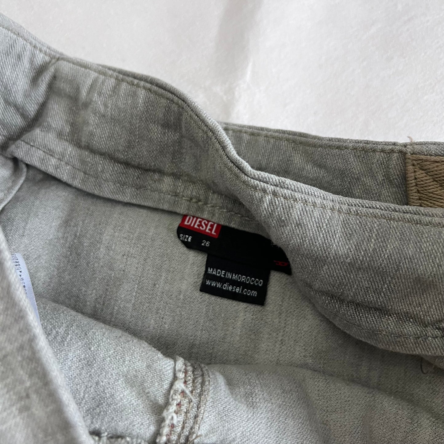 Diesel Grey Faded Denim Tan Beige Built In Grommet Belt Wrap Midi Skirt