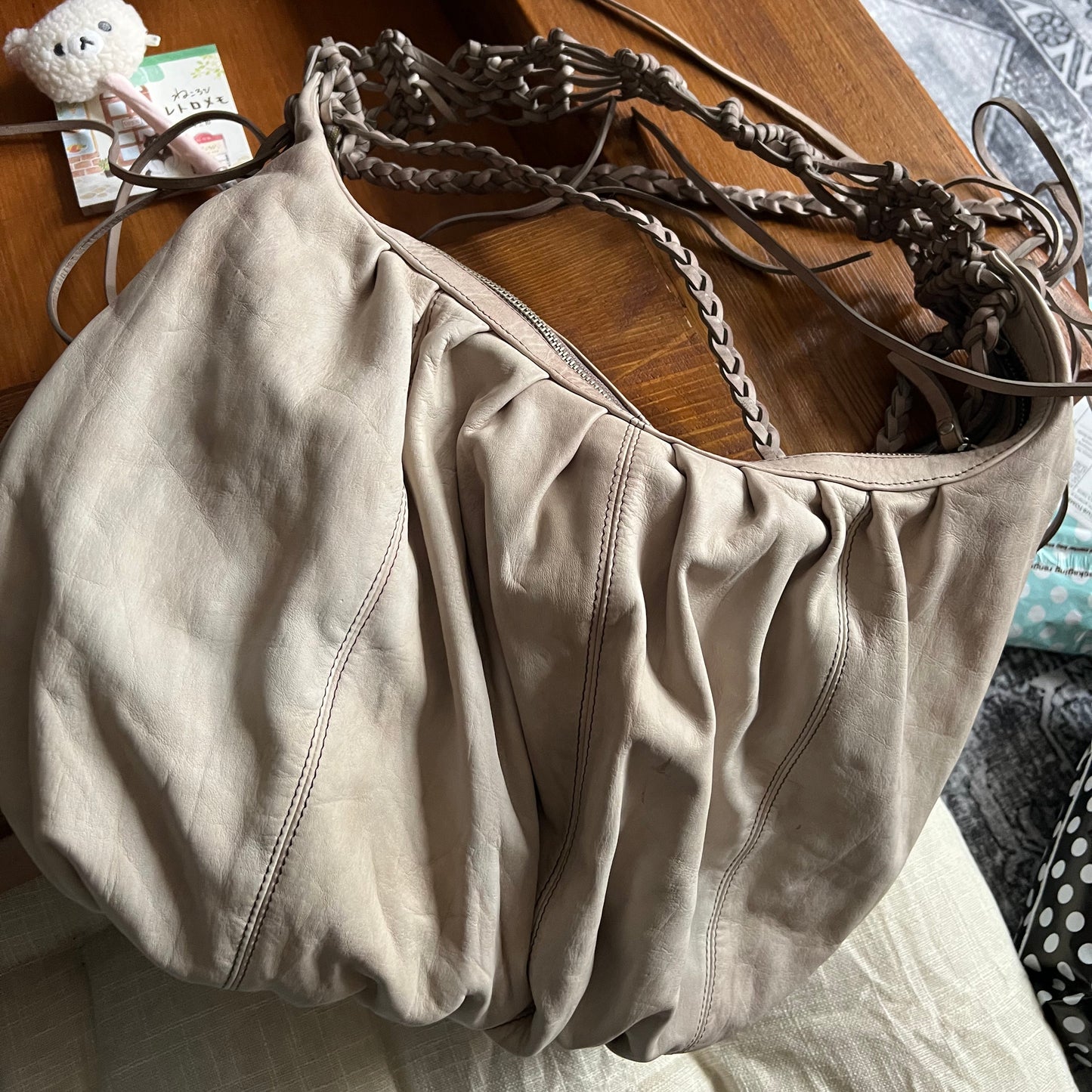 braided tassel allsaints beige stone tan faded wash oversized leather shoulder bag