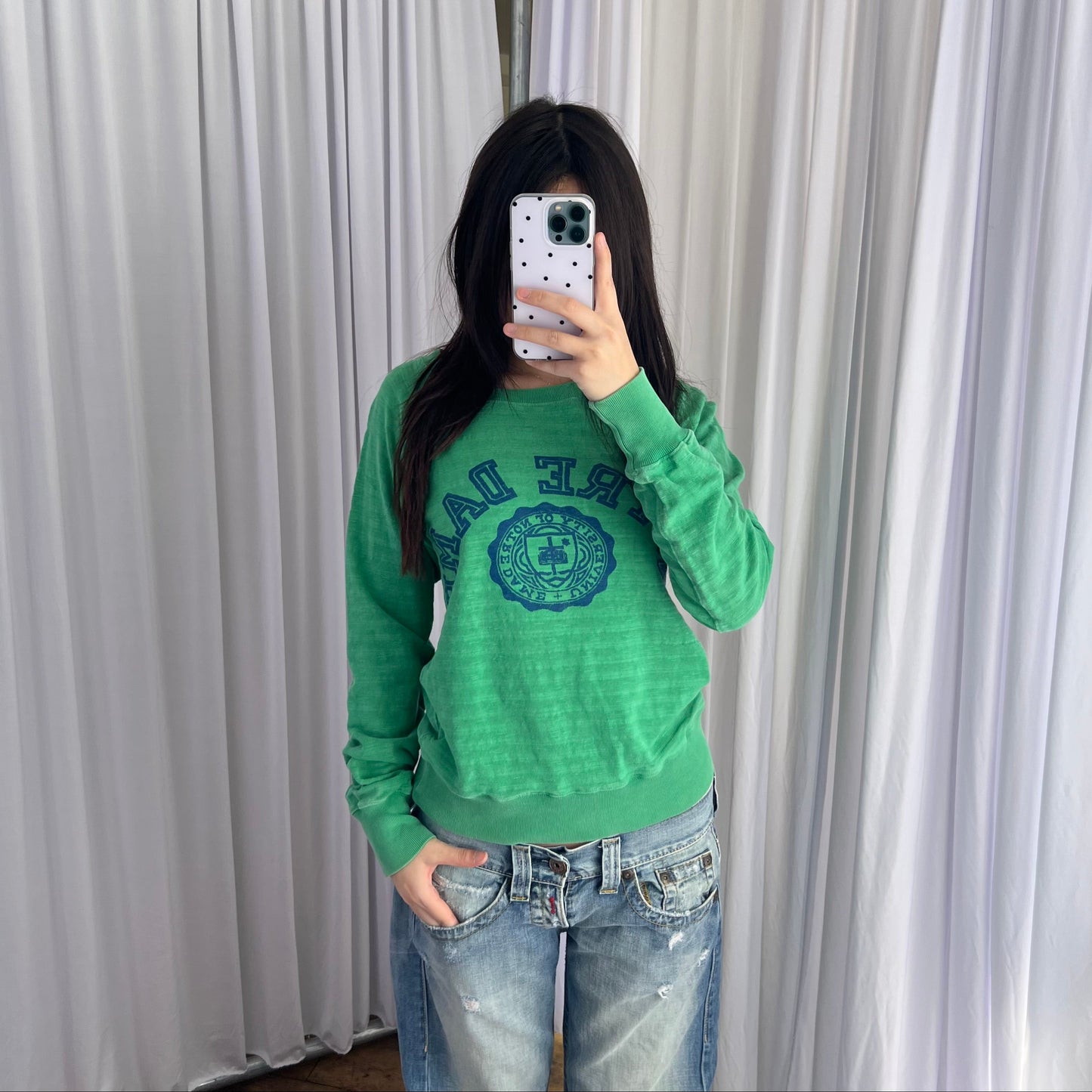 Vintage Kapital Green Blue Kapital Embroidery Graphic Striped Jumper