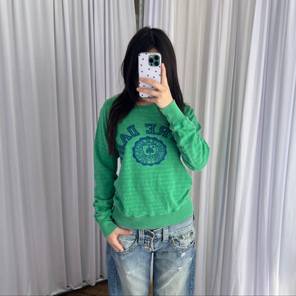 Vintage Kapital Green Blue Kapital Embroidery Graphic Striped Jumper