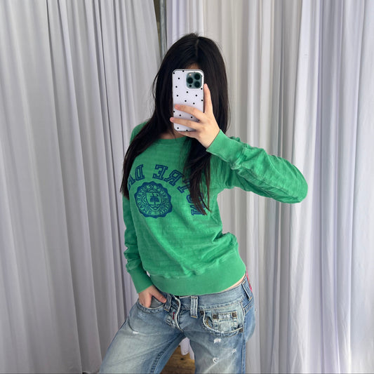 Vintage Kapital Green Blue Kapital Embroidery Graphic Striped Jumper
