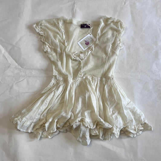 One Step Cream Sheer Mesh Cotton Babydoll Short Sleeve Tunic Blouse