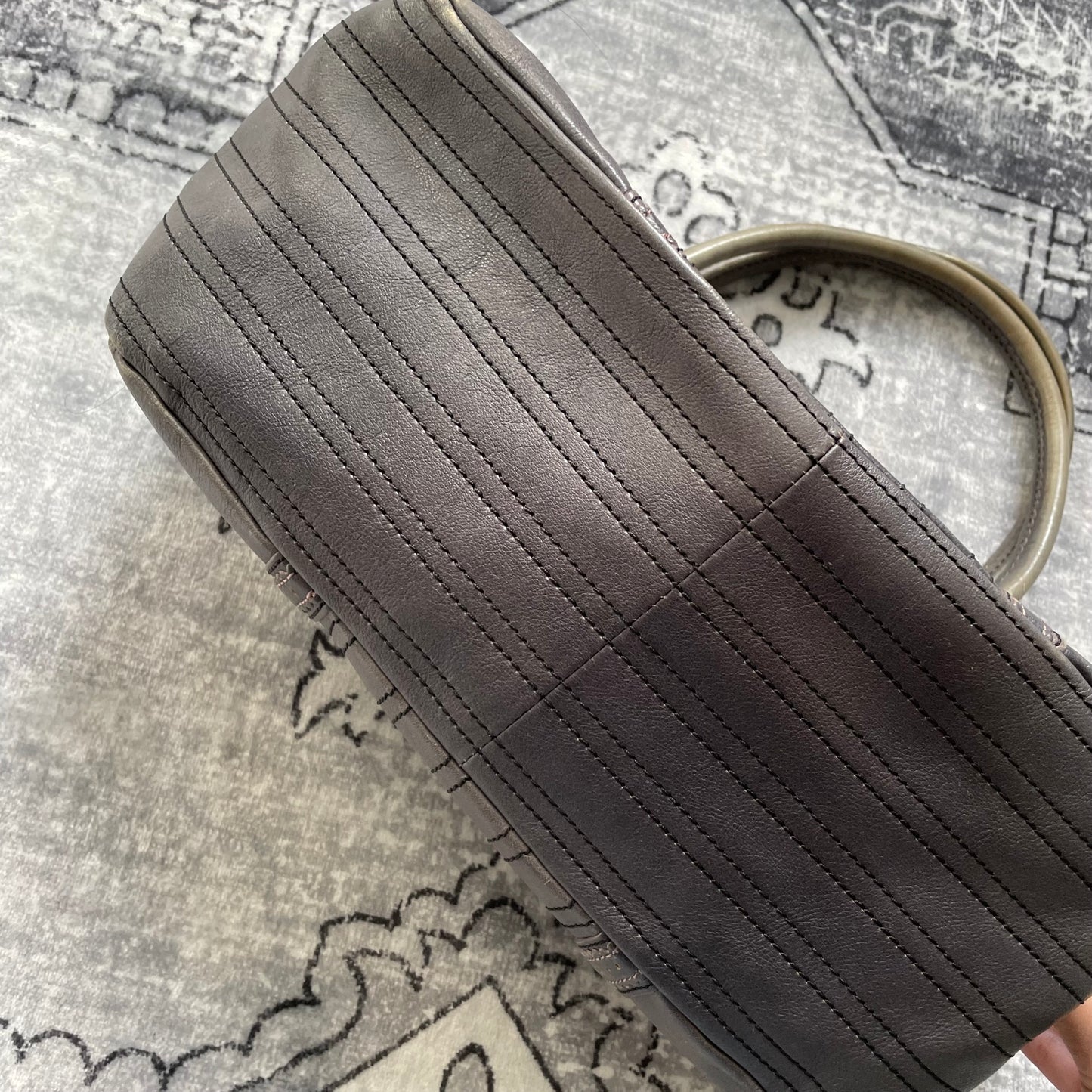 anna sui faded denim grey panelled shoulder bag with ribbon bow detail + brass hardware and butterfly charm