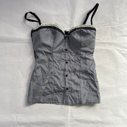 Intimissimi Black Gingham Lace Trim Balconette Corset Top