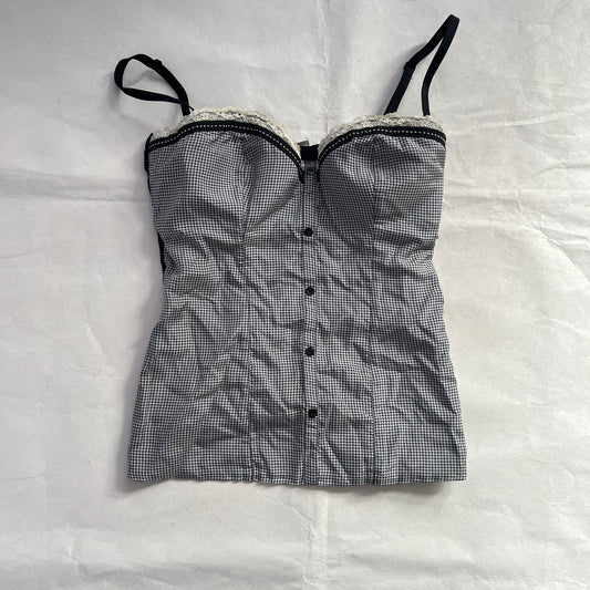 Intimissimi Black Gingham Lace Trim Balconette Corset Top