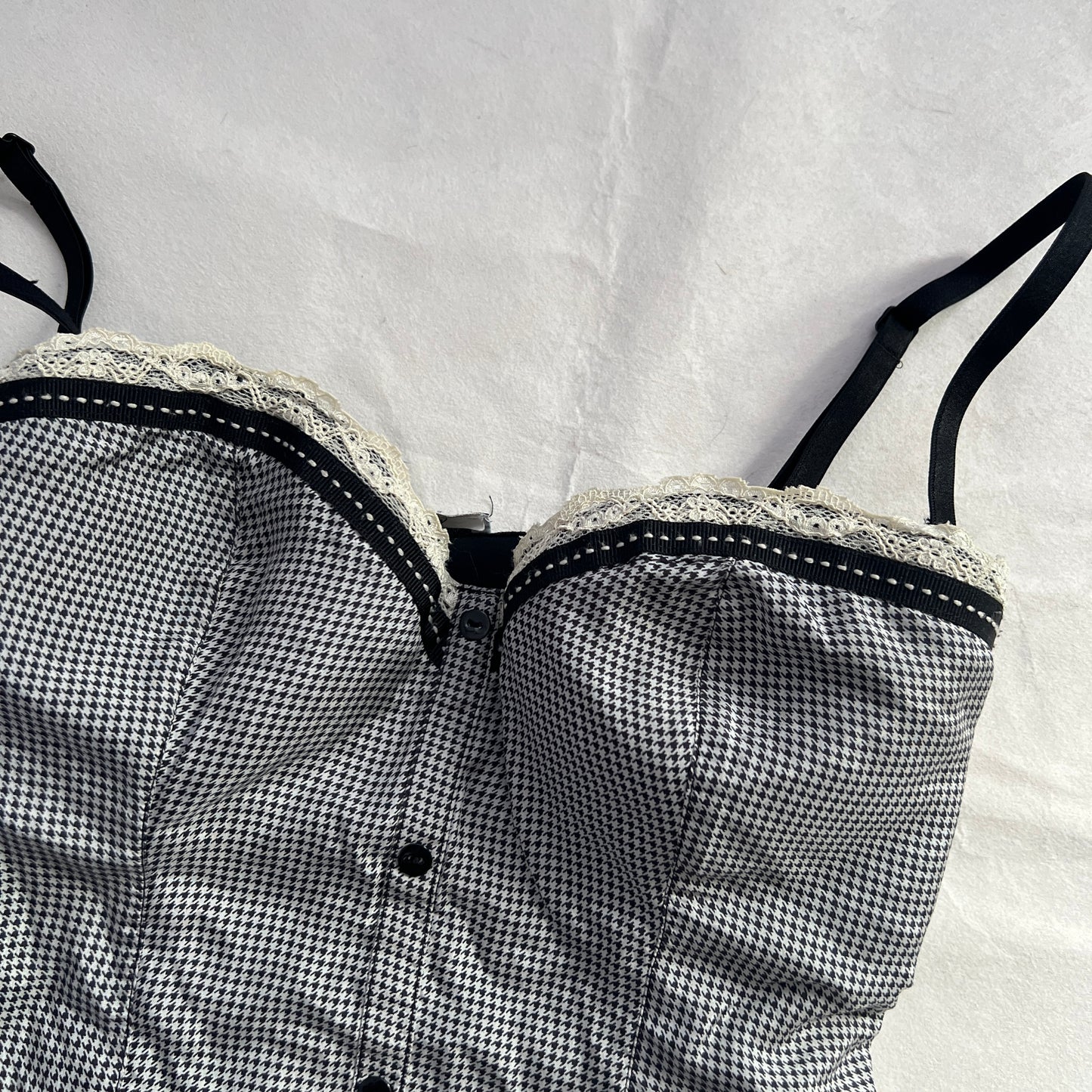 Intimissimi Black Gingham Lace Trim Balconette Corset Top