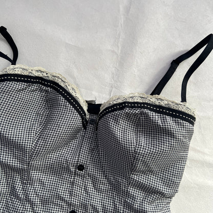 Intimissimi Black Gingham Lace Trim Balconette Corset Top