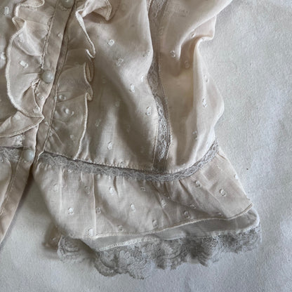 Morgan De Toi Balletcore Ivory Ruffle Lace Button Accent Camisole