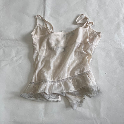 Morgan De Toi Balletcore Ivory Ruffle Lace Button Accent Camisole