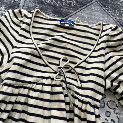 preppy burberry blue label white black striped half sleeve babydoll tunic