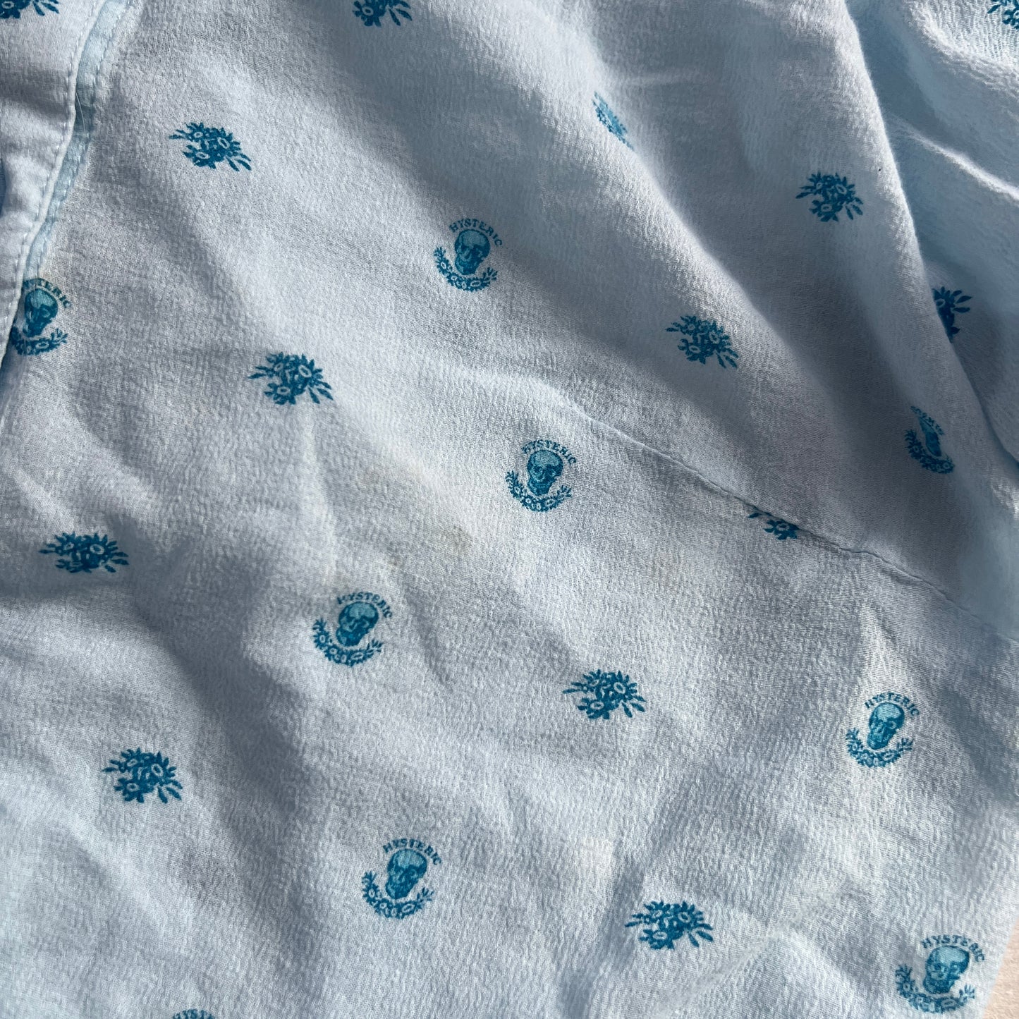 Hysteric Baby Blue Frill Skull Print Button Down Fitted Blouson Shirt