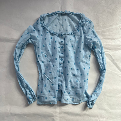 Hysteric Baby Blue Frill Skull Print Button Down Fitted Blouson Shirt
