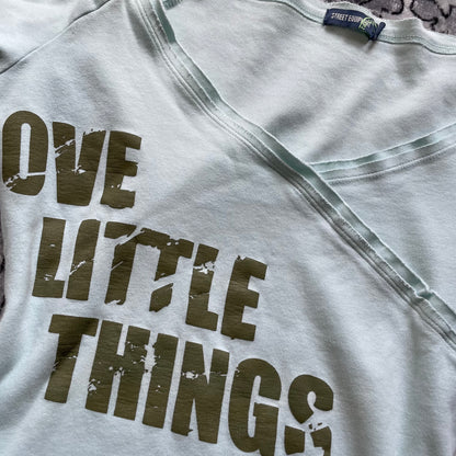 baby blue sporty street equipment khaki graphic text wrap style long sleeve shirt