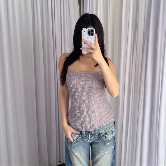 Promod Dreamy Purple Tiered Ruffle Frill Fitted Camisole