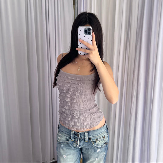 Promod Dreamy Purple Tiered Ruffle Frill Fitted Camisole