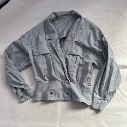 Vintage 80s Cannisse Light Blue Grey Crop Cinched Trench Jacket