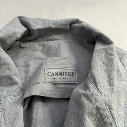 Vintage 80s Cannisse Light Blue Grey Crop Cinched Trench Jacket