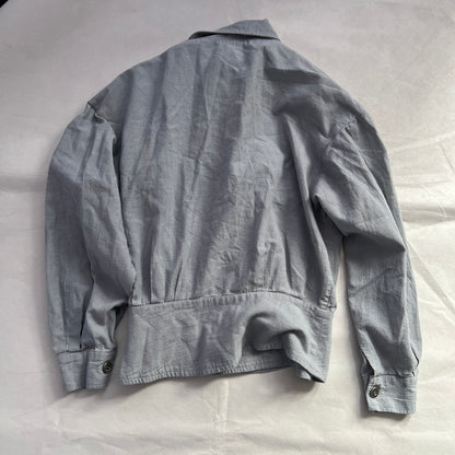 Vintage 80s Cannisse Light Blue Grey Crop Cinched Trench Jacket