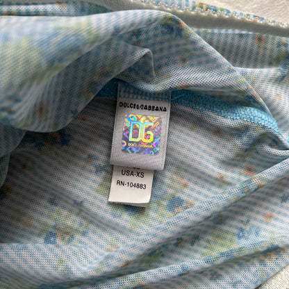 D&G Baby Blue Floral White Lace Trim Bustier Camisole