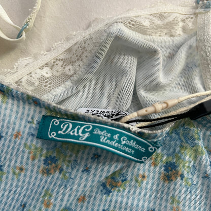 D&G Baby Blue Floral White Lace Trim Bustier Camisole