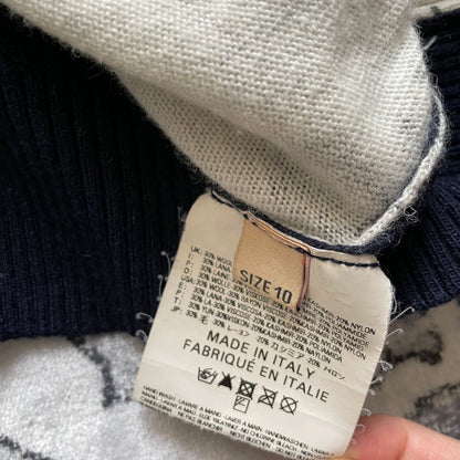 复古 John Galliano 海军蓝长袖英国国旗报纸印花羊毛羊绒混纺针织毛衣