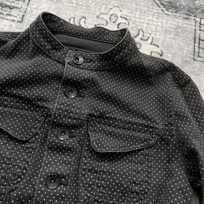 fornarina preppy coquette spring black polka dot collared ruffle hem fitted cropped jacket with button detail