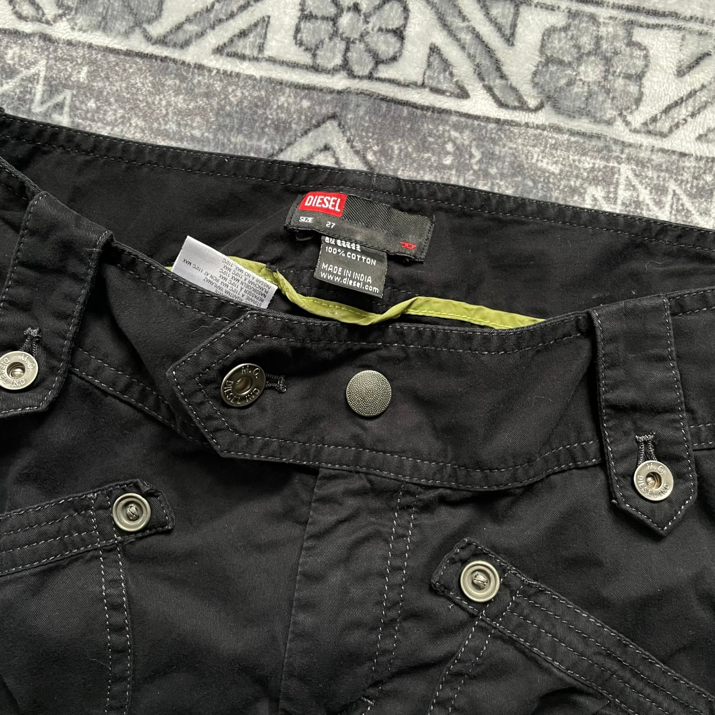 diesel red tag cargo utility black capri trousers