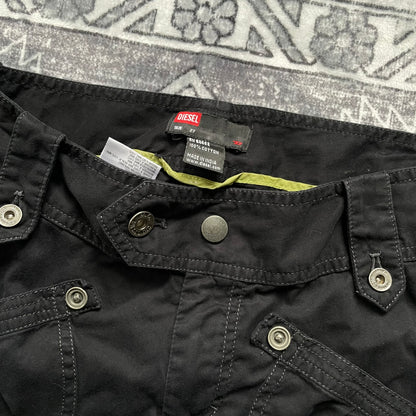 diesel red tag cargo utility black capri trousers