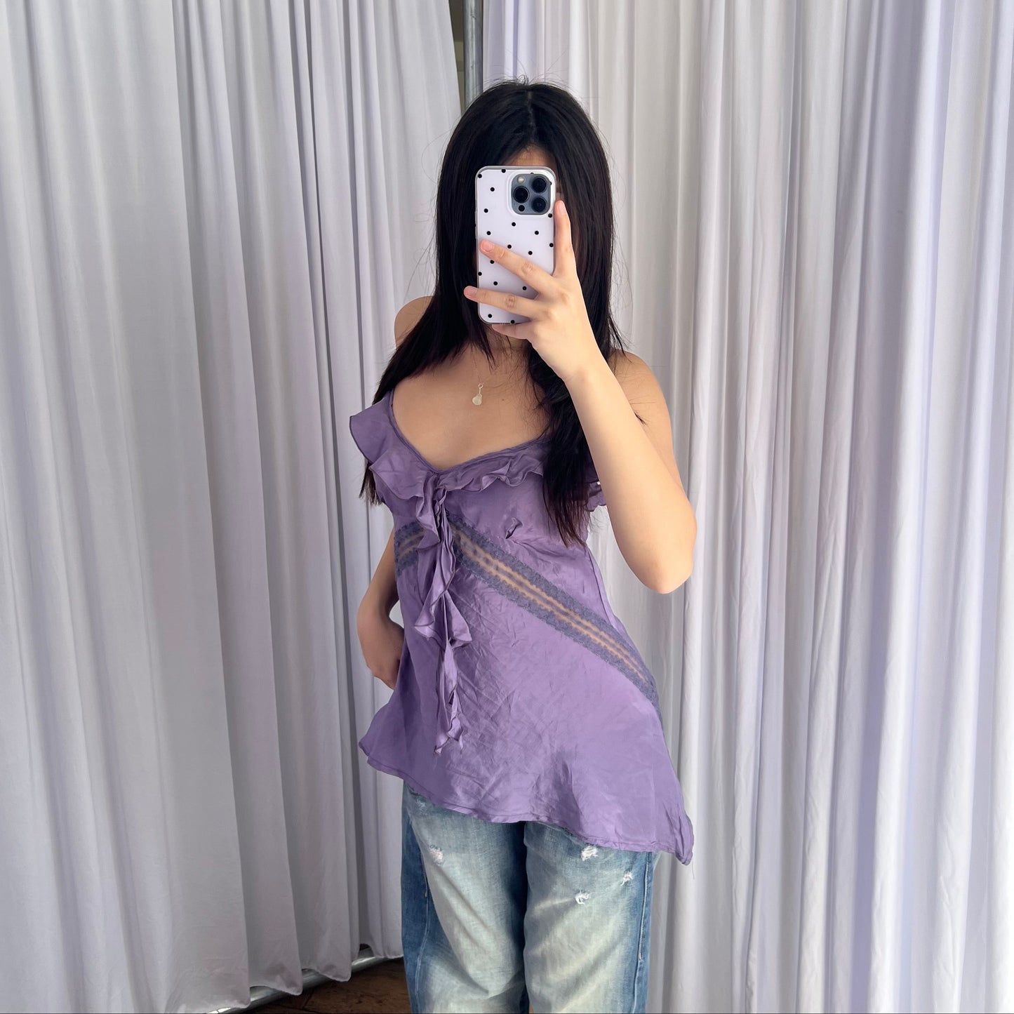 Imperial Silk Deep Purple Ruffle Lace Trim Camisole