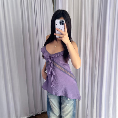 Imperial Silk Deep Purple Ruffle Lace Trim Camisole
