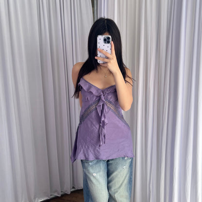 Imperial Silk Deep Purple Ruffle Lace Trim Camisole