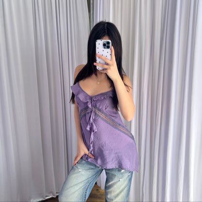 Imperial Silk Deep Purple Ruffle Lace Trim Camisole