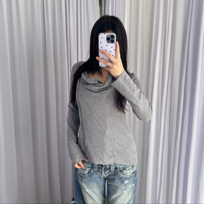 Grey Promod Asymmetric Zip Drape Fitted Cardigan Jacket