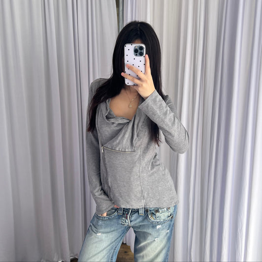 Grey Promod Asymmetric Zip Drape Fitted Cardigan Jacket