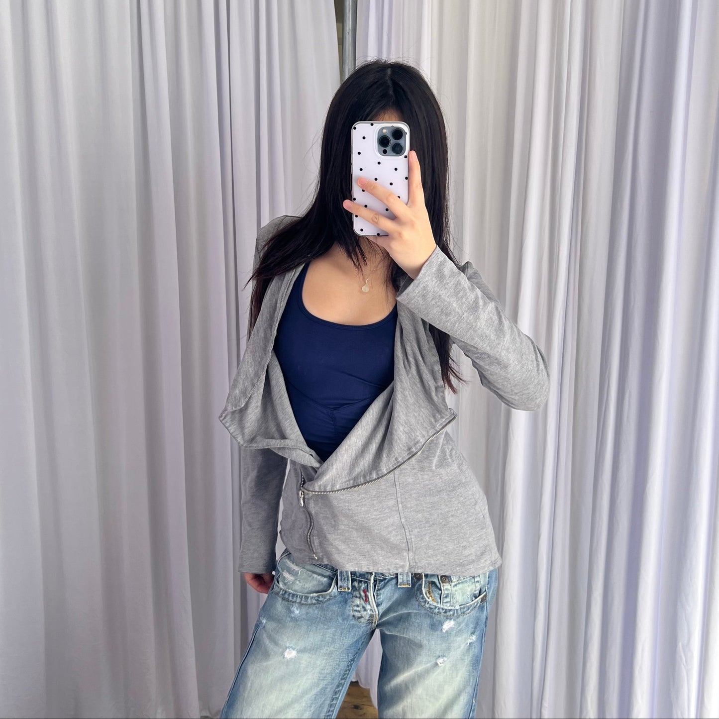 Grey Promod Asymmetric Zip Drape Fitted Cardigan Jacket