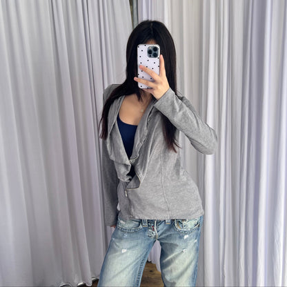 Grey Promod Asymmetric Zip Drape Fitted Cardigan Jacket